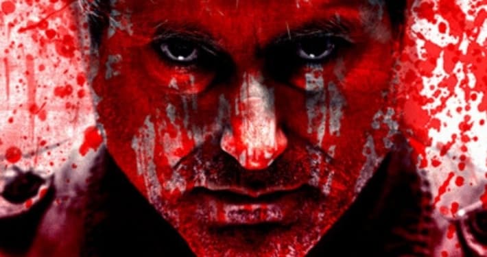 Close up picture of Macbeth with bloody face